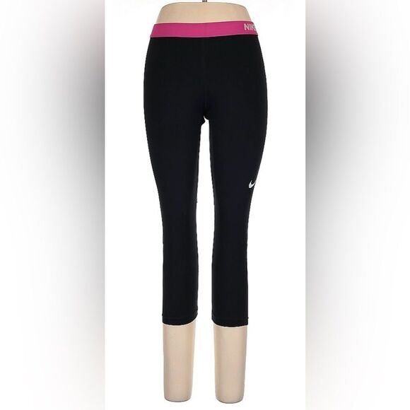 Nike Pants - Nike Pro 365 dri-fit Cropped leggings with  pink elastic waist size Large